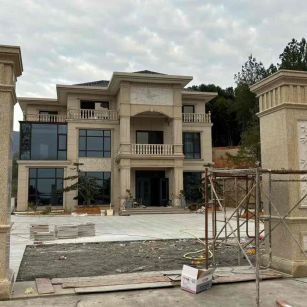 锦州 黄金麻花岗岩别墅雕花外墙干挂配上门口雕花罗马柱