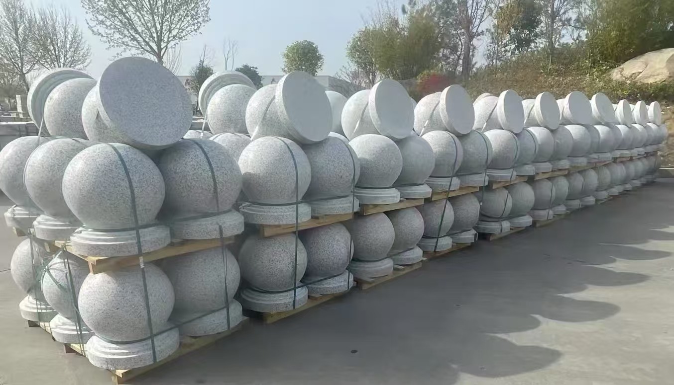 锦州 白麻花岗岩石材圆球，石球，挡车球，隔离球，景观石球，风水球等