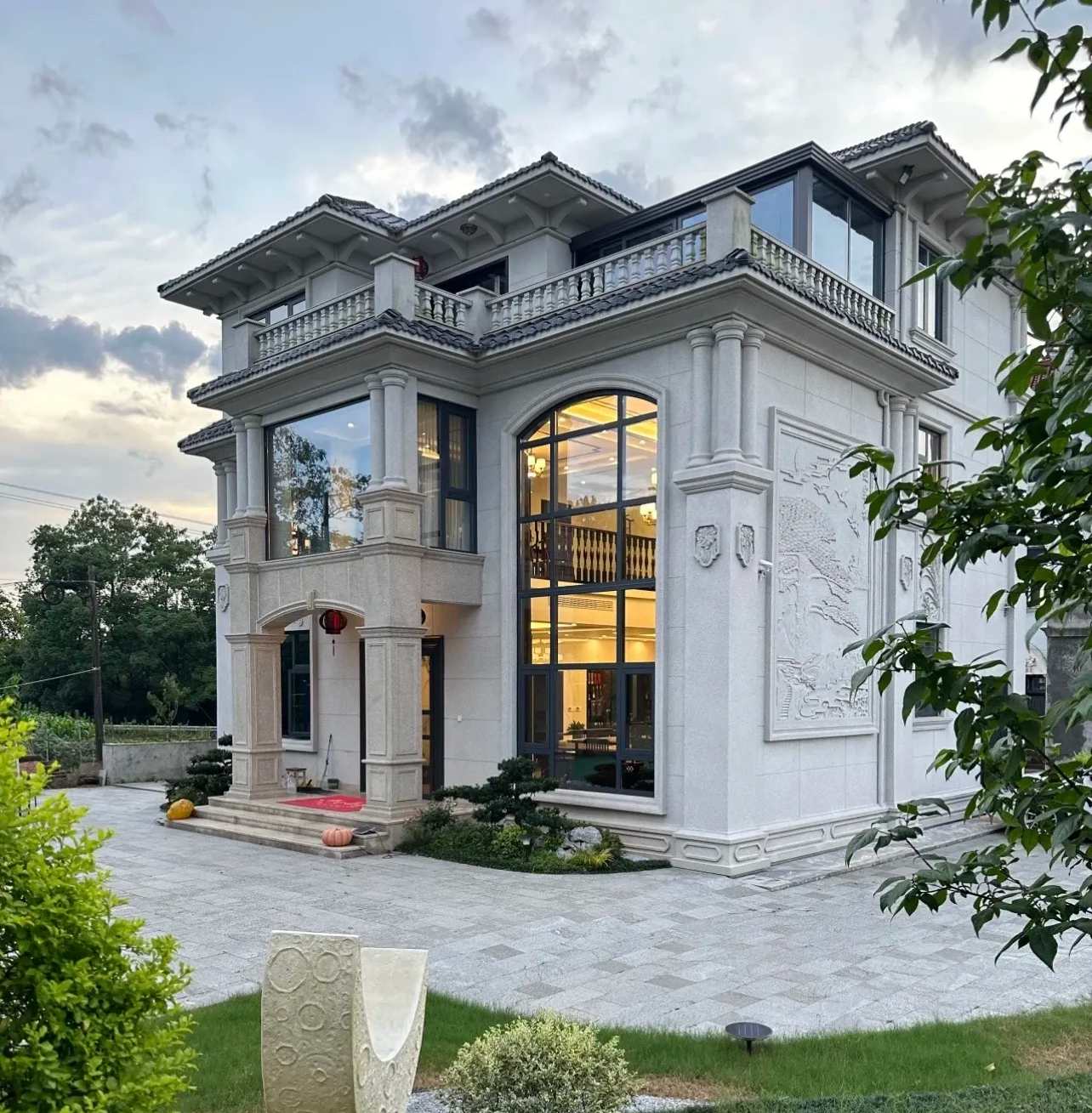 锦州 白麻花岗岩私人别墅干挂石材豪华定制