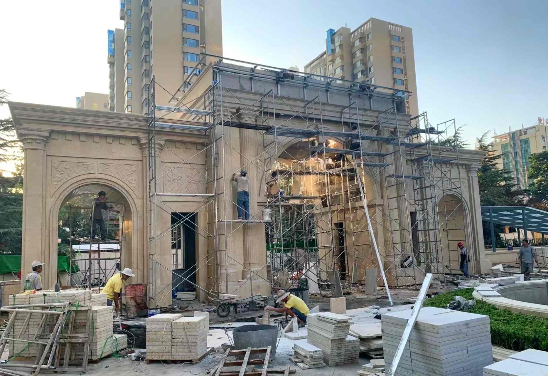 锦州 黄金麻荔枝面花岗岩小区门楼外墙干挂