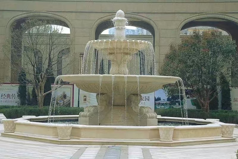 锦州 黄金麻花岗岩异型加工——户外庭院石雕流水喷泉