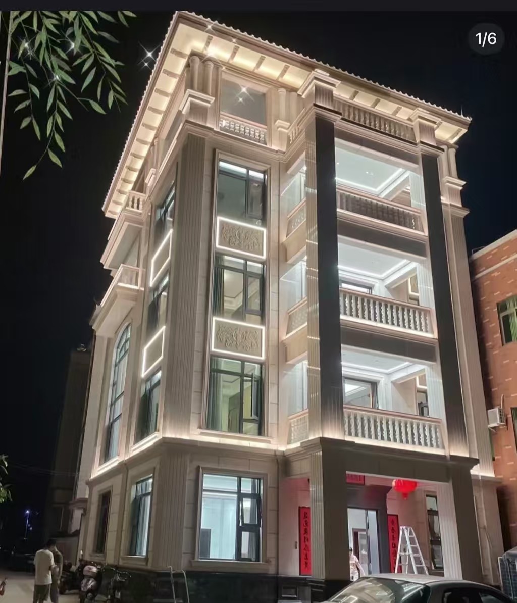 锦州 芝麻白花岗岩别墅外墙夜间效果